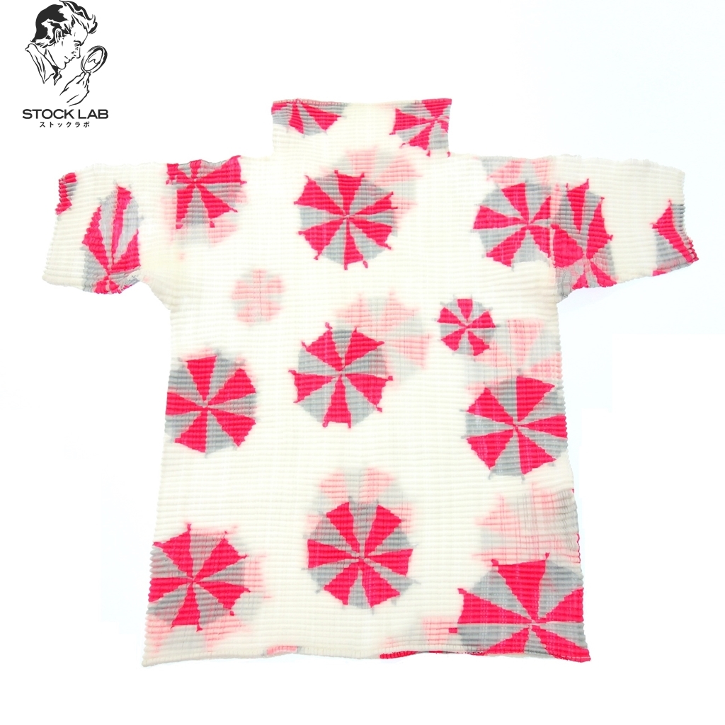 極美品◇ISSEY MIYAKE イッセイミヤケ 総柄 プリーツ半袖ハイネック