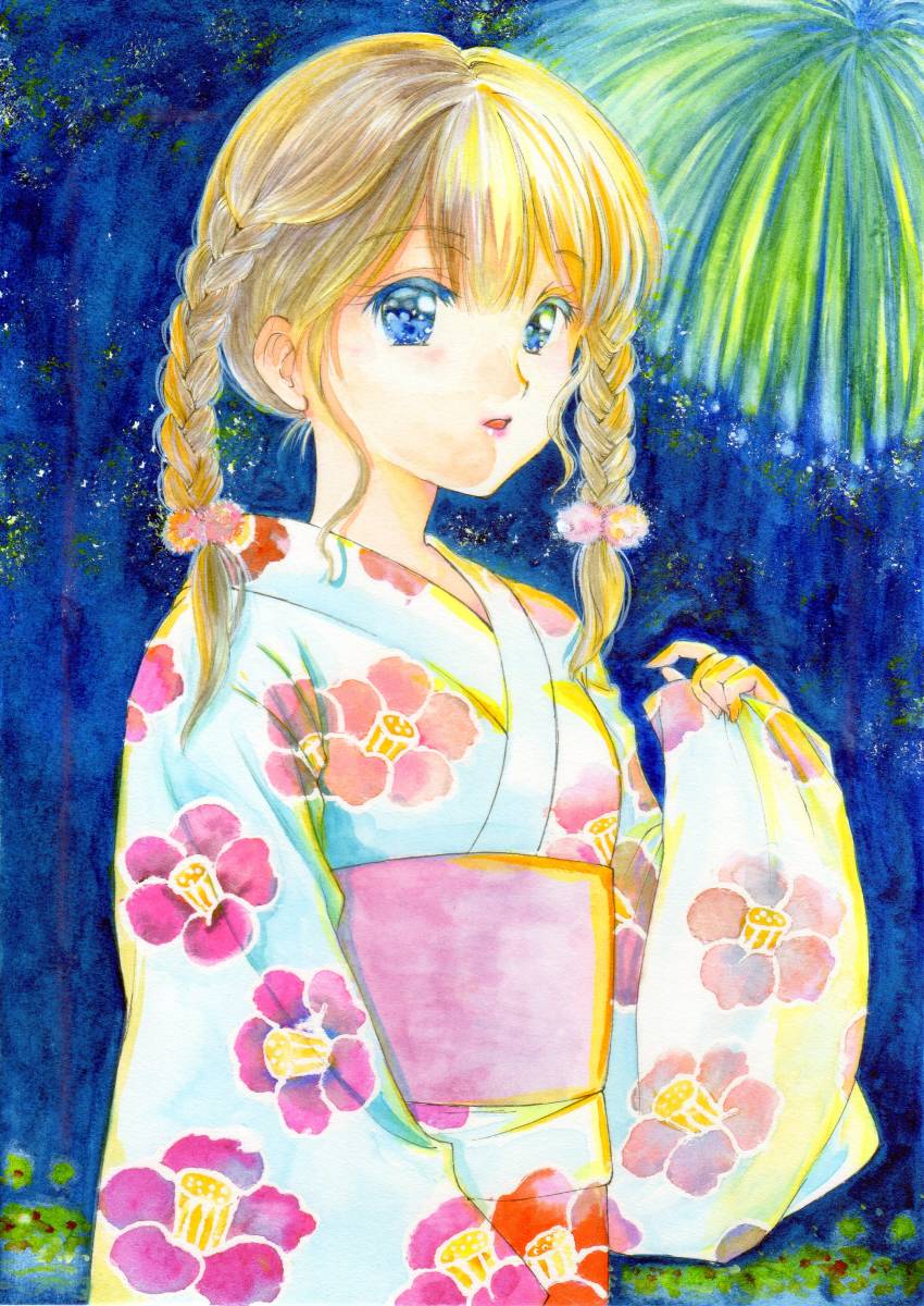 花火 浴衣 三つ編みの女の子 オリジナル 水彩 B5 手描きイラスト 売買されたオークション情報 Yahooの商品情報をアーカイブ公開 オークファン Aucfan Com
