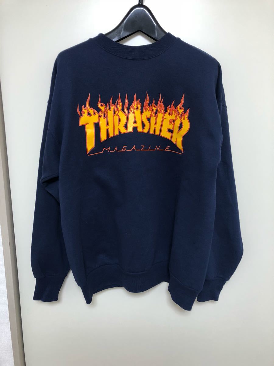 【美品】THRASHER スラッシャー スウェット トレーナー Mサイズ フレイム ファイヤー ネイビー ヴィンテージ