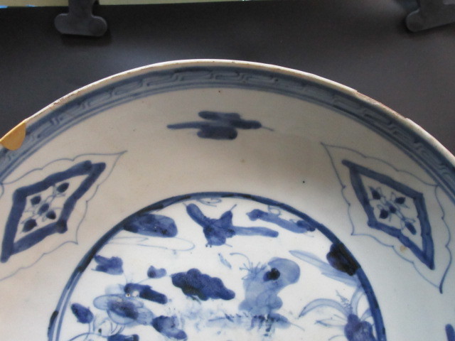 明 呉須染付 馬の絵 大皿 径36.4cm 中国古玩 a56 中国古