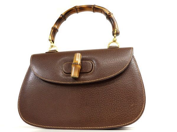 ★綺麗【GUCCIグッチ】バンブーライン★ターンロック★ハンドバッグ★レザー★ブラウン★茶★