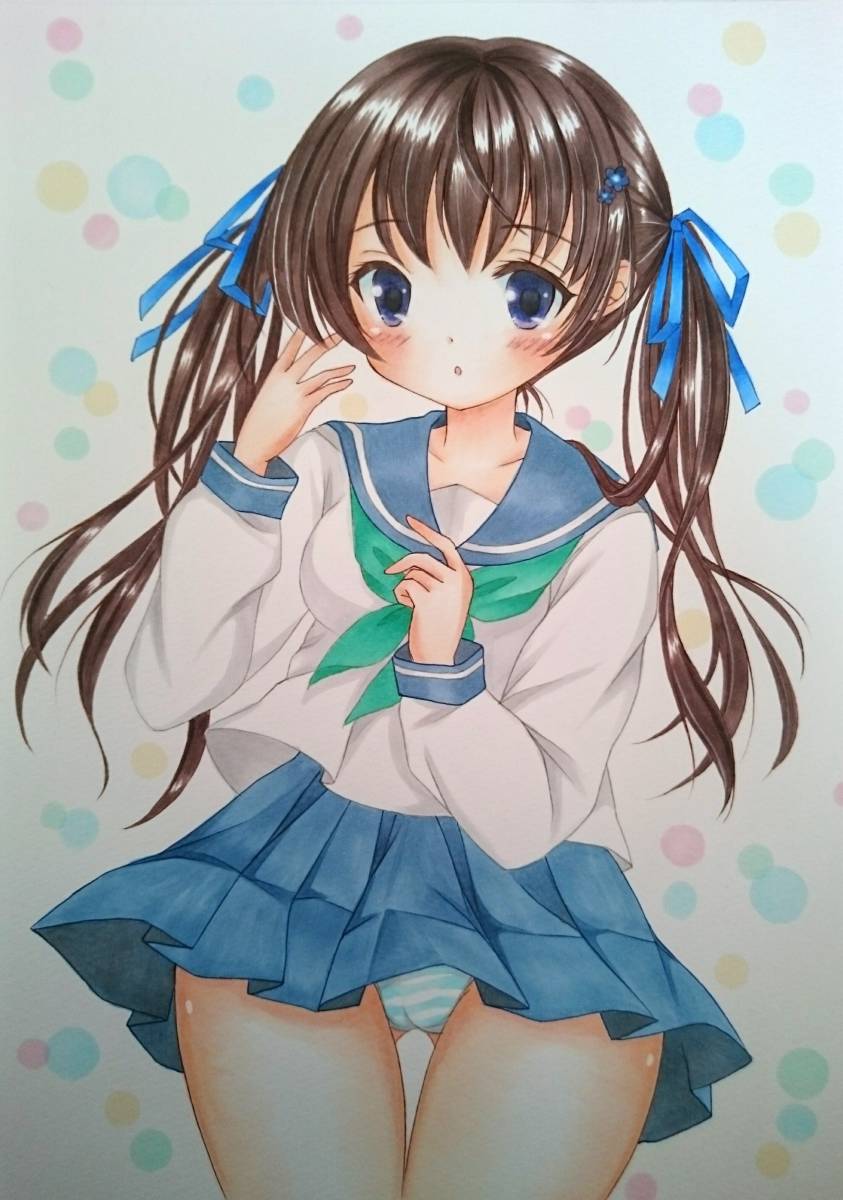 ☆同人手描きイラスト オリジナル 女の子♪ ツインテール 縞パン