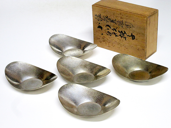 茶托 純銀 小判型 5枚 桐箱付 約290g 茶道具 煎茶 公式通販 槌
