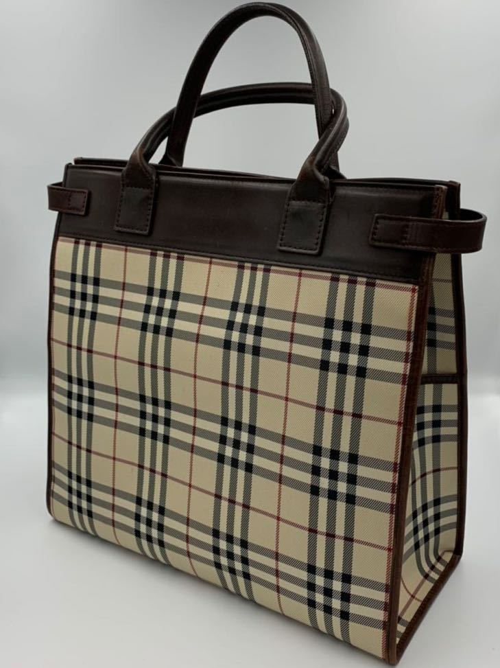 希少【BURBERRY バーバリー 】タータンチェックハンドバック ショルダーバッグ トートバッグ レザー ブラウン ボストン 大きめA4 ロンドン BURBERRY ノバチェック バーバリー ノヴァチェック 極美品 ミニボストンバッグ