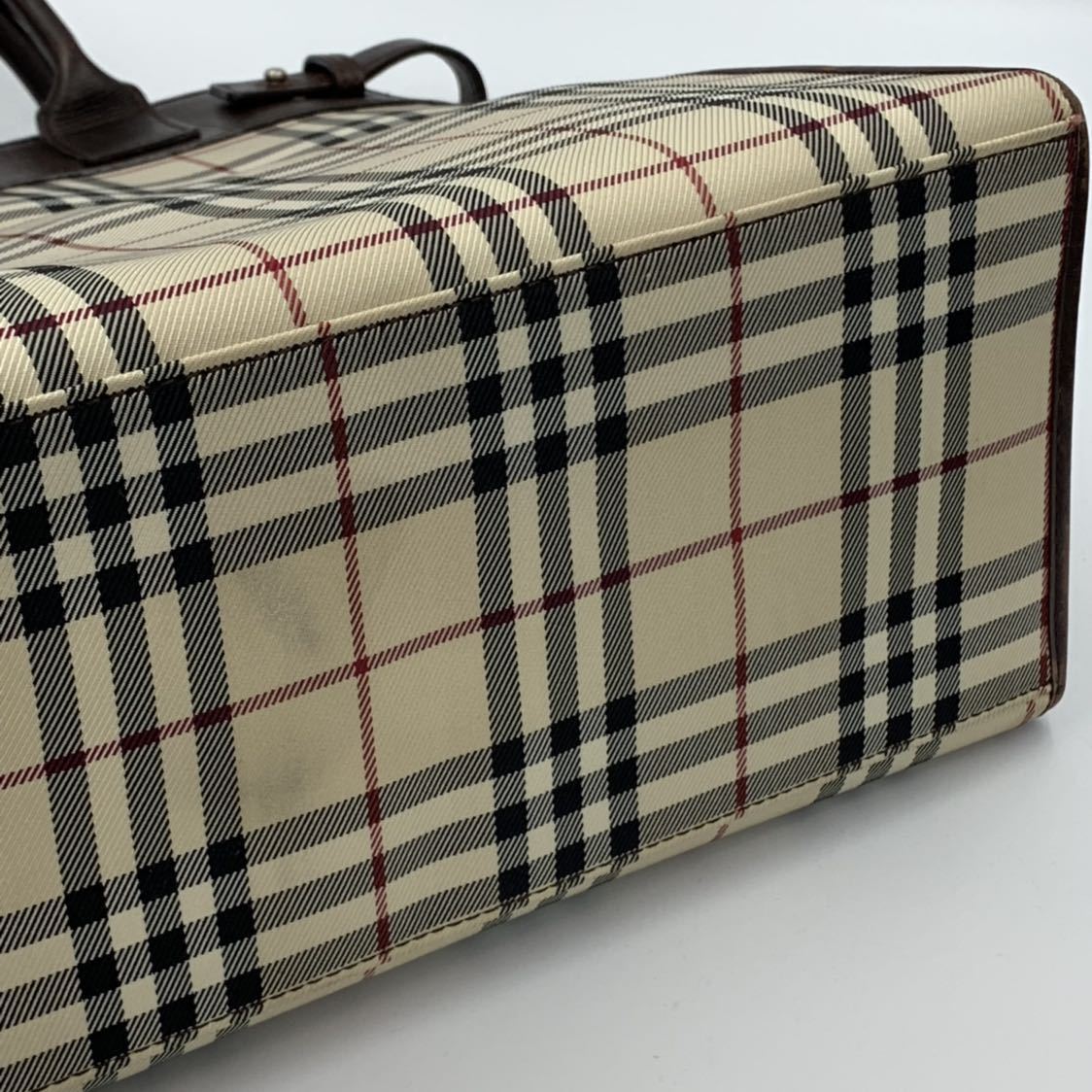 希少【BURBERRY バーバリー 】タータンチェックハンドバック ショルダーバッグ トートバッグ レザー ブラウン ボストン 大きめA4 ロンドン BURBERRY ノバチェック バーバリー ノヴァチェック 極美品 ミニボストンバッグ