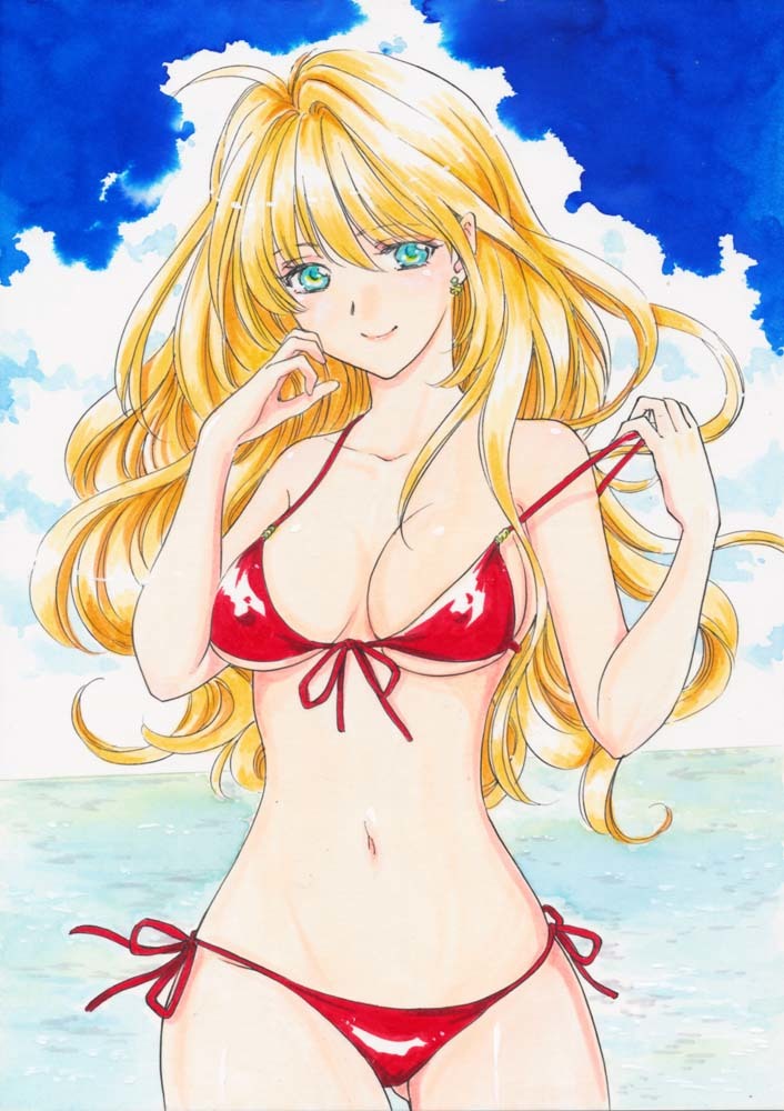 アニメ風 赤い水着のイラスト 手描きイラスト☆赤い水着(手描きイラスト)｜売買されたオークション