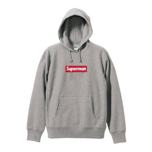 Supermanパーカー グレー XLサイズ [Supreme シュプリーム パロディ商品]