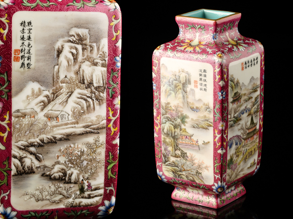 中国 大清乾隆年製 粉彩 牡丹文 長頸瓶 一輪挿 M