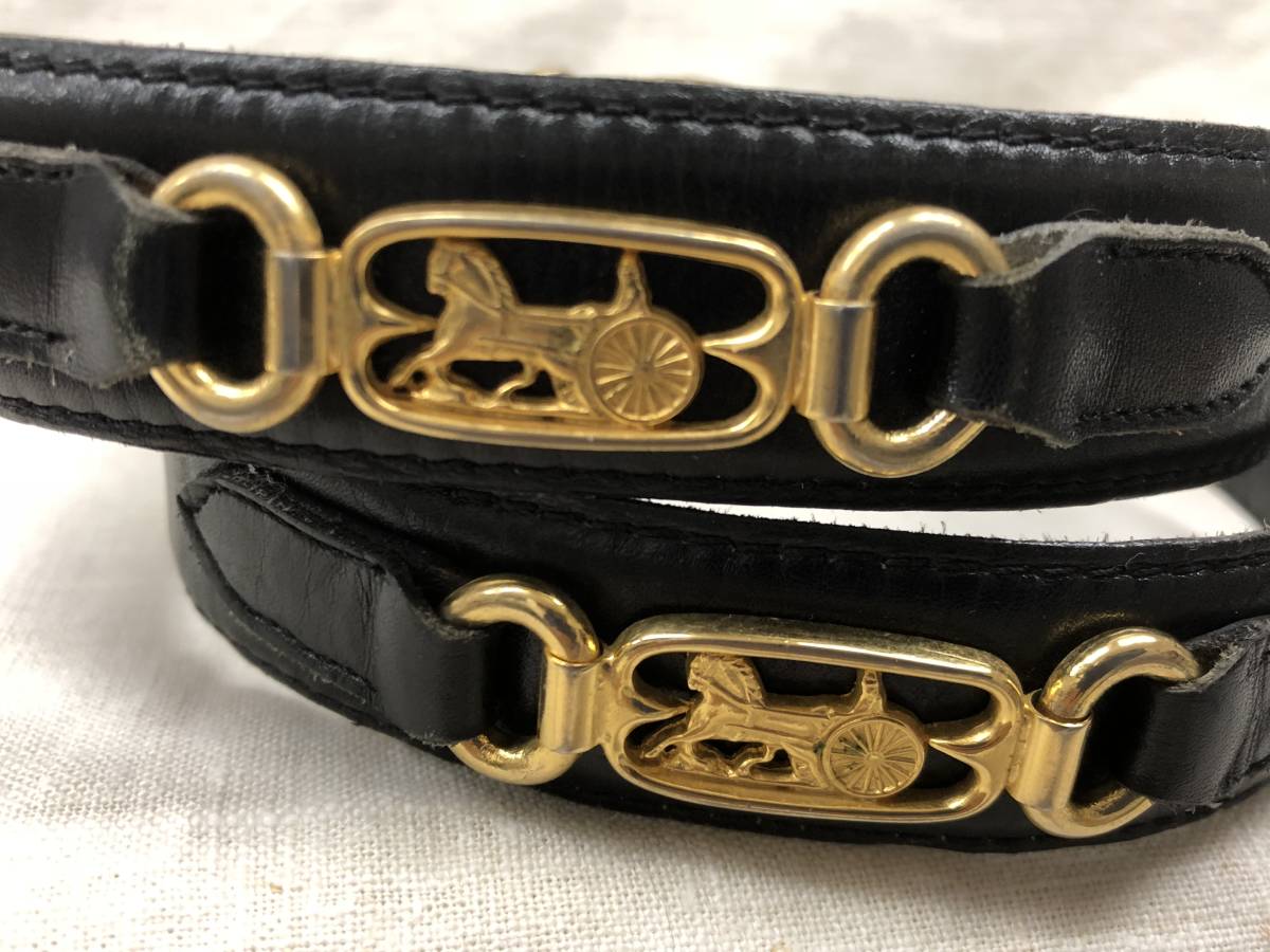 ◇◇OLD CELINE 馬車金具本革細ウエストベルト 黒 ビンテージ