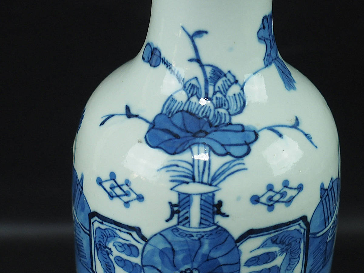 中国 清時代 青花 花図花瓶 古美術品 唐物 古玩 骨董品 AE2223 中国