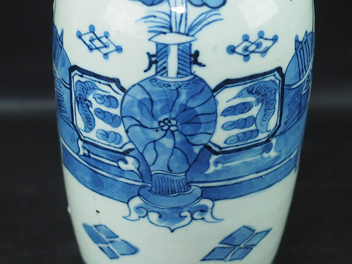 中国 清時代 青花 花図花瓶 古美術品 唐物 古玩 骨董品 AE2223 中国
