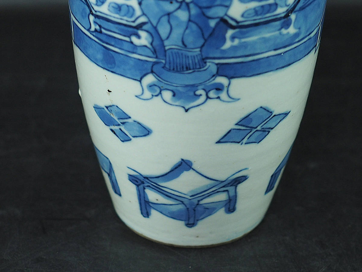 中国 清時代 青花 花図花瓶 古美術品 唐物 古玩 骨董品 AE2223 中国
