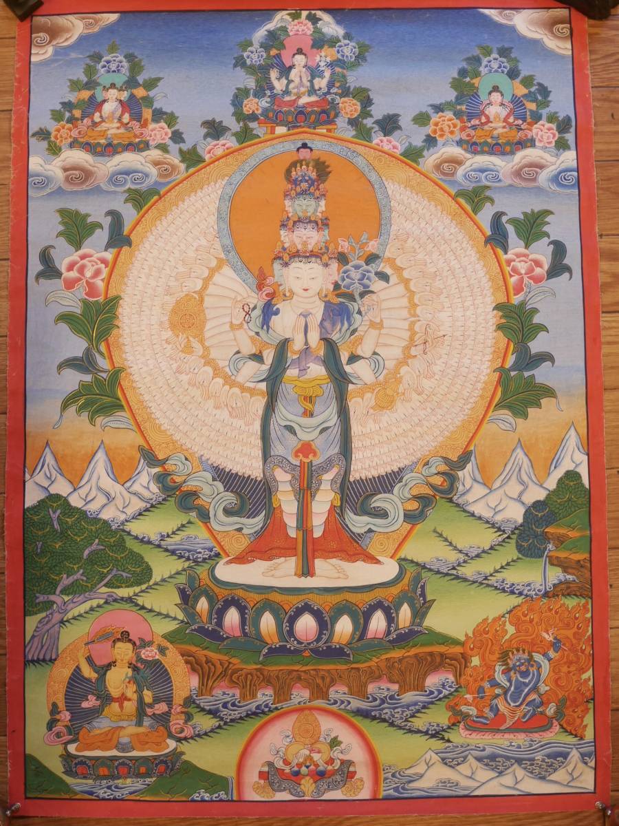 千手観音 仏画 曼荼羅 曼荼羅 肉筆 紙本 タンカ 仏教美術 チベット 千