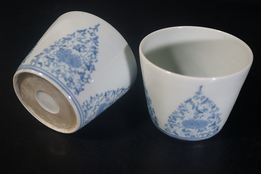 染付 猪口 19客セット 和食器 31F13○古い 染付微塵唐草剣先
