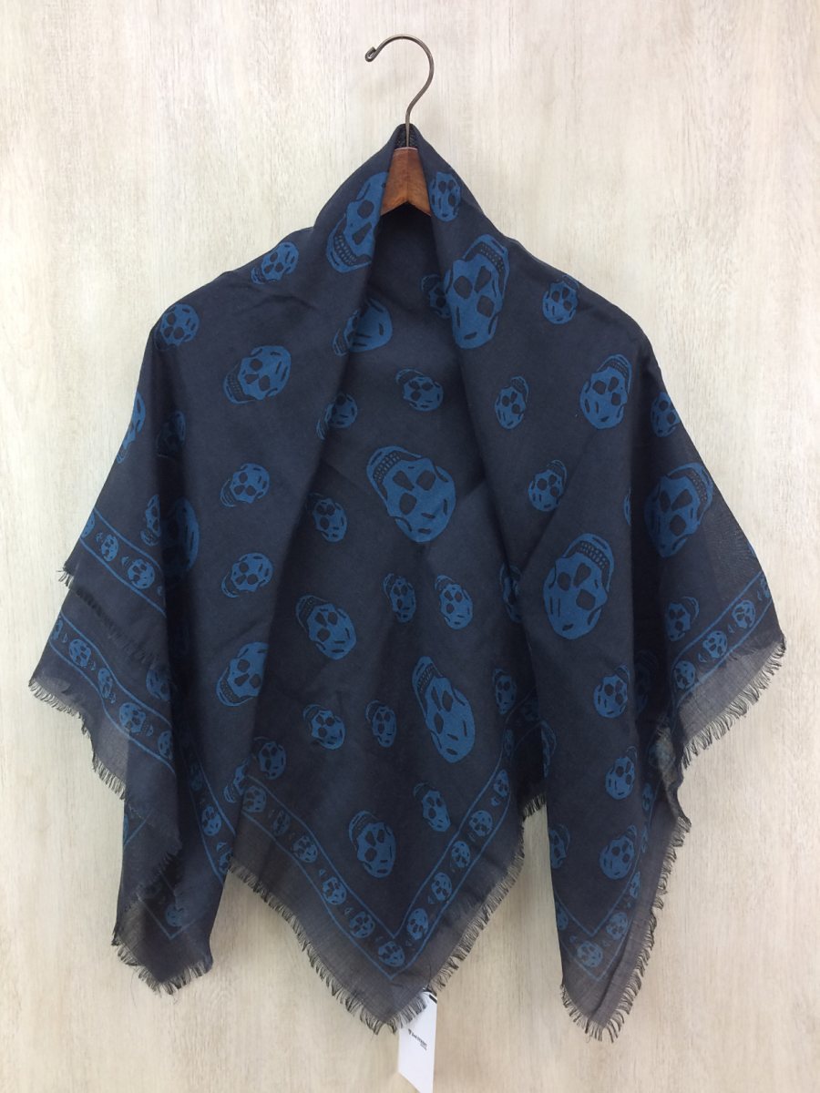 Alexander McQueen◇スカル/スカーフ/-/BLK/総柄/メンズ/ウール55