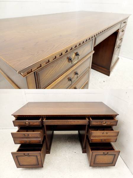 IDC大塚家具■旭川家具■上坂木材■ブルックス■ナラ材■ライティングデスク■ □G662□美品□IDC大塚家具□加藤木工□上坂木材□ブルックス□両袖机