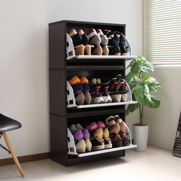 ルーバーシューズボックス 2個組 75cm幅【ディオン】ダークブラウン