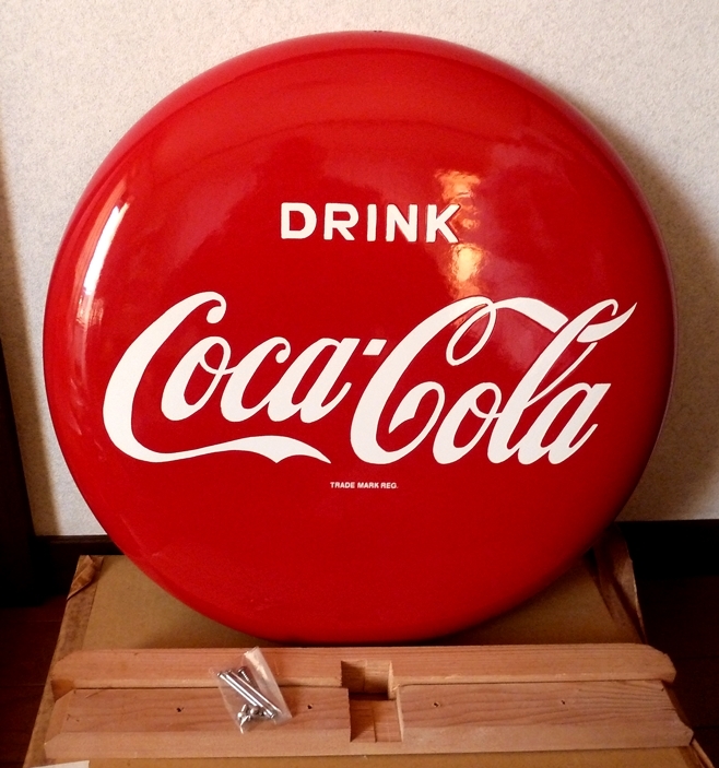 Coca-Cola コカ・コーラ 丸型看板 サインプレート　50mm ☆ 素敵なコカ・コーラ ホーロー丸型看板 50cm 昭和レトロ 琺瑯 共箱
