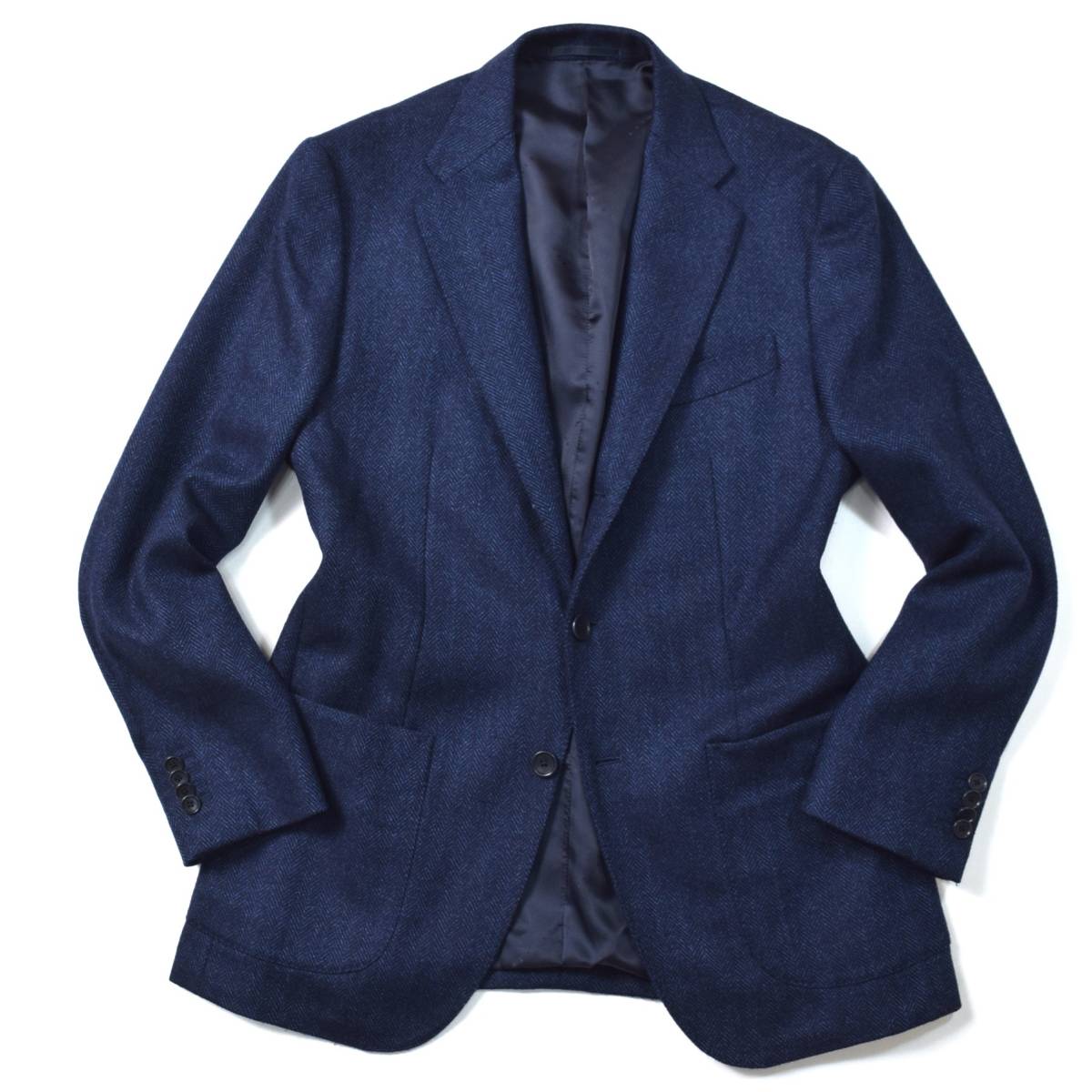 低価，得価 至高の逸品 エストネーション &times; 最高級ロロピアーナ社製生地 高貴なヘリンボーン柄 都会派 ネイビー ウール ジャケット 48 M~L対応(Mサイズ)｜売買されたオークション情報、yahooの商品情 Mサイズ