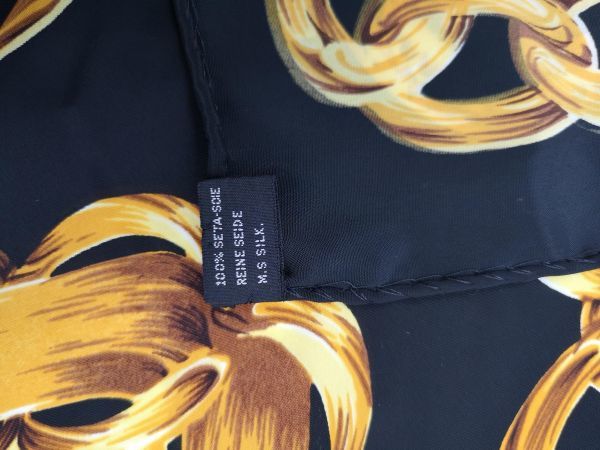 CHANEL シャネル スカーフ チェーン柄 黒 ゴールド シルク100% 【公式