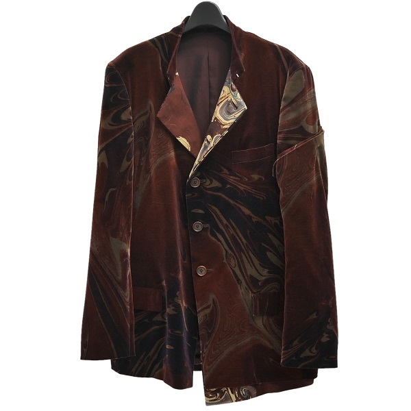 Yohji Yamamoto POUR HOMME 2015aw LOOK31 マーブル柄 ベルベット スタンドカラー レイヤードジャケット 15aw コットン