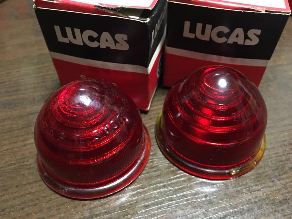 ローバーミニウインカーレンズセットレンズにLUCAS L594ENGLAND入 LUCAS 純正 L594 ウィンカー ガラスレンズ 赤 RED 当時物2個セット BMC