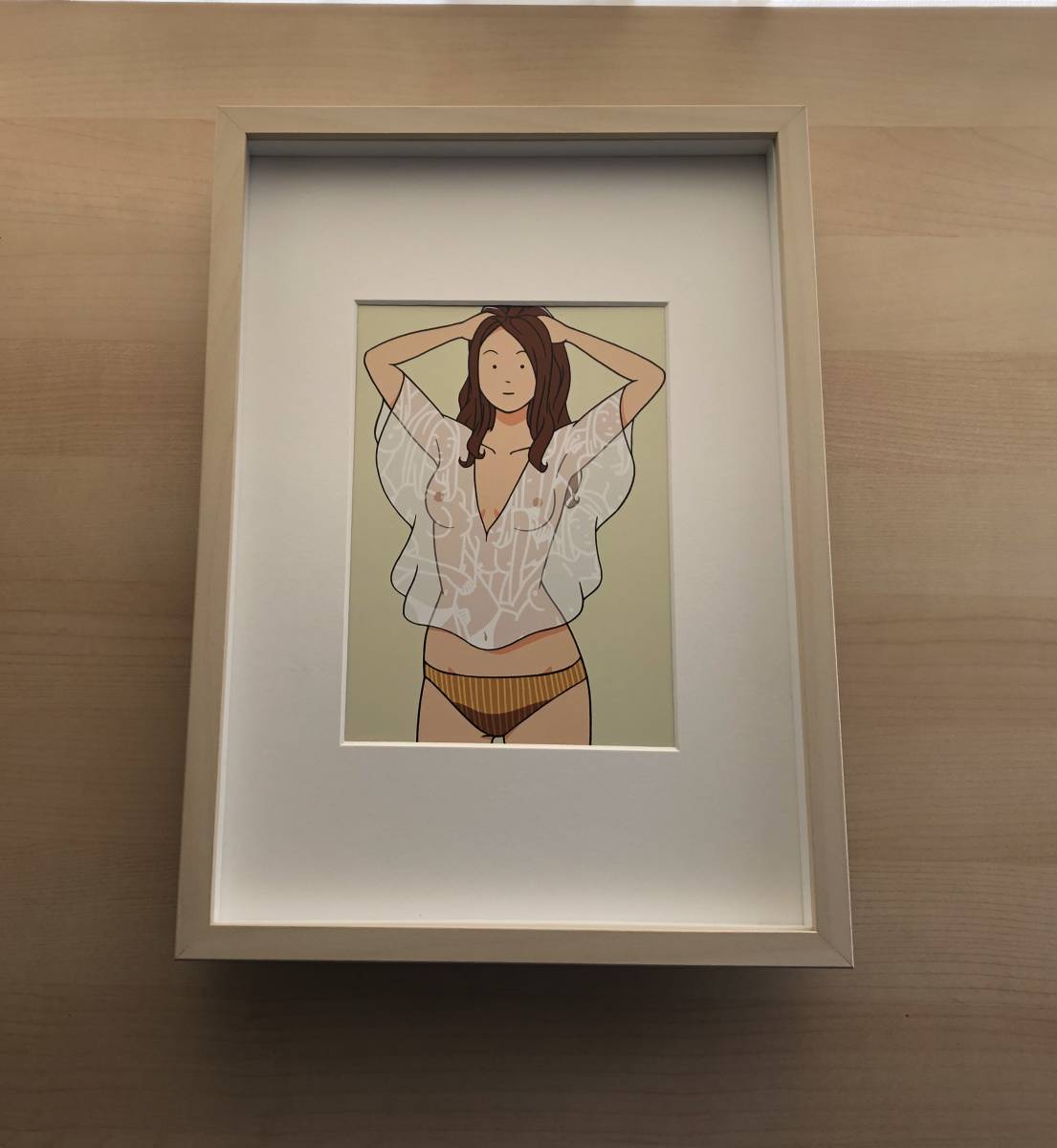 大人気，本物保証 kj ★額装品★ 白根ゆたんぽ イラスト セクシー A4サイズ 額入り アートフレーム ポスター風デザイン 透け ノーブラ トップレス ヌード