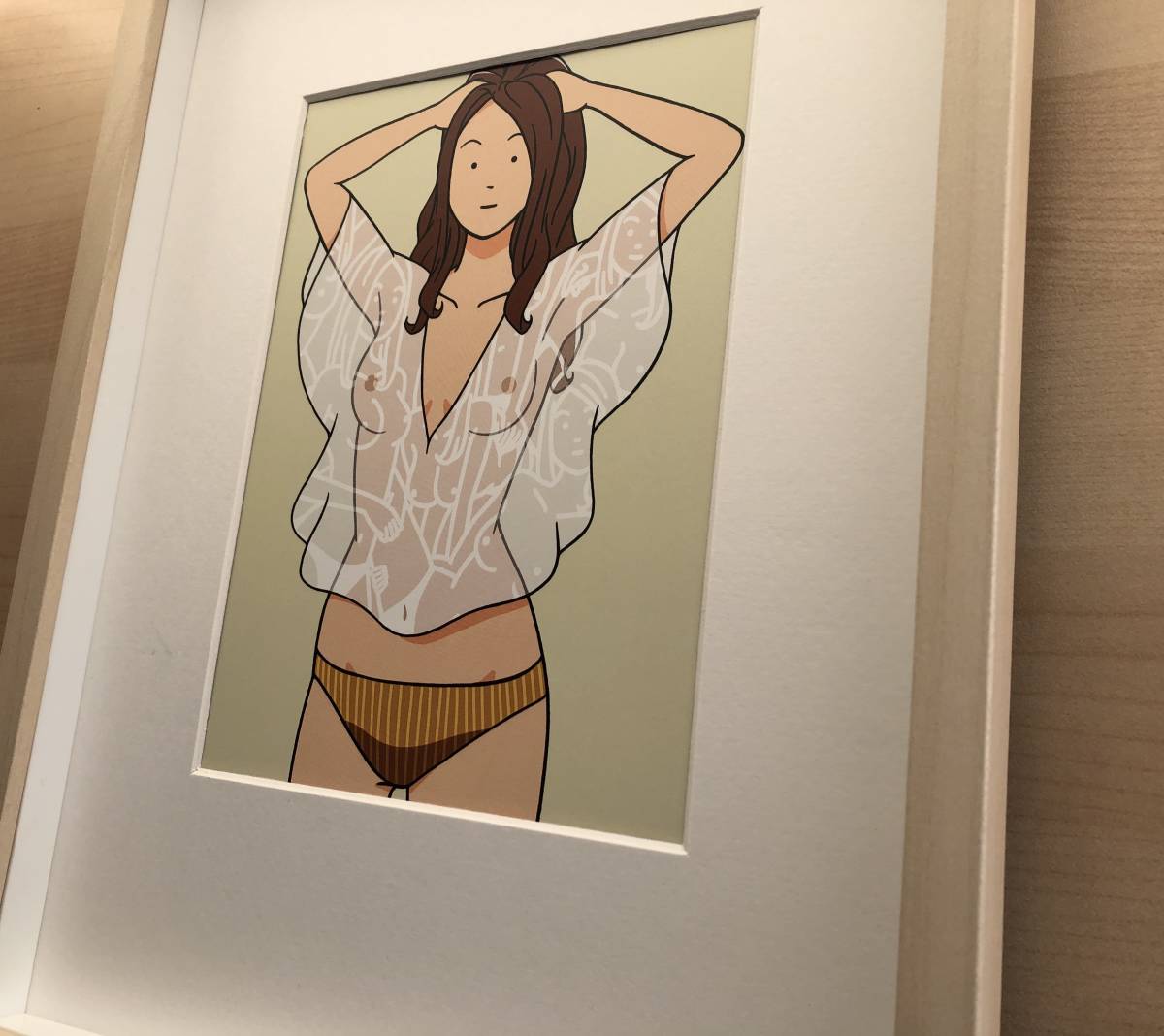 大人気，本物保証 kj ★額装品★ 白根ゆたんぽ イラスト セクシー A4サイズ 額入り アートフレーム ポスター風デザイン 透け ノーブラ トップレス ヌード