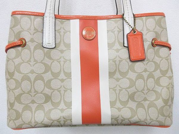 良品】COACH コーチ シグネチャー ストライプ PVC キャリーオール 