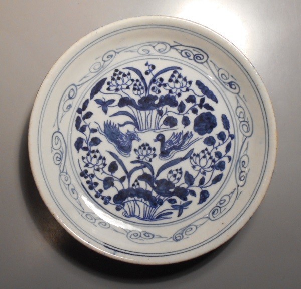 菖蒲に鳥図赤絵染付なます皿 【伊】染付水鳥図皿