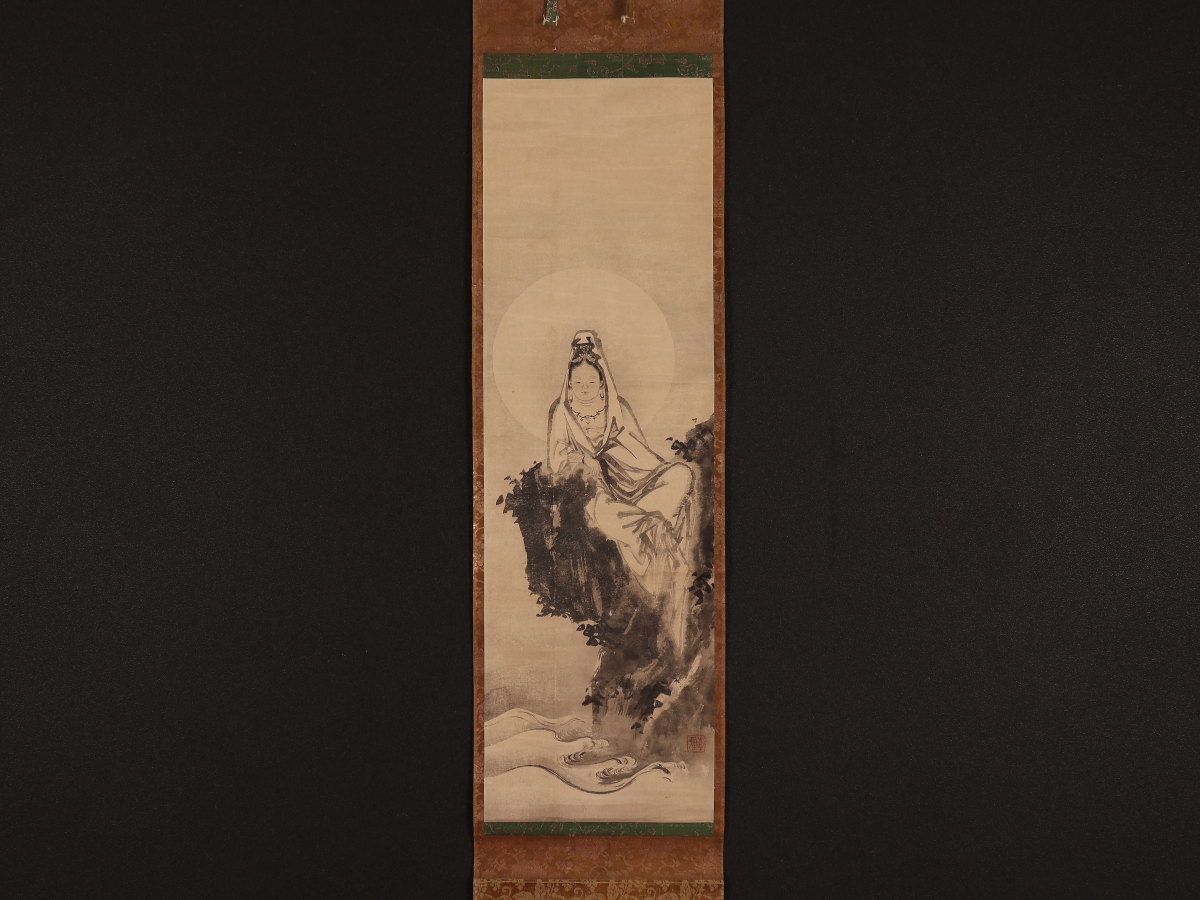 【模写】【伝来】n2983〈相阿弥〉仏画 岩上観音像 中国画 室町時代 東山文化