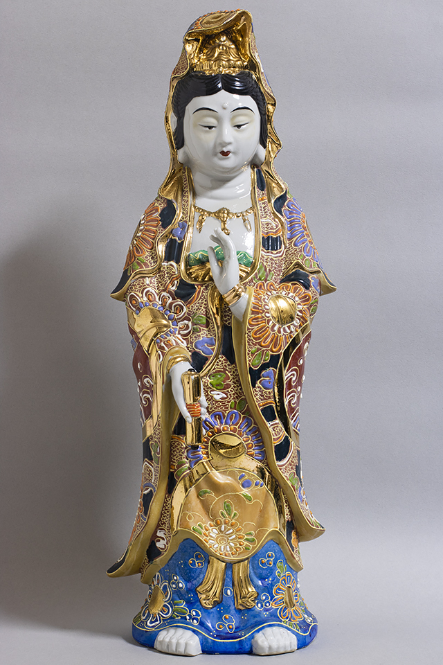 観音菩薩像(九谷焼 菊仙) 商 品 コレクター収集品 古九谷 色絵 観世音