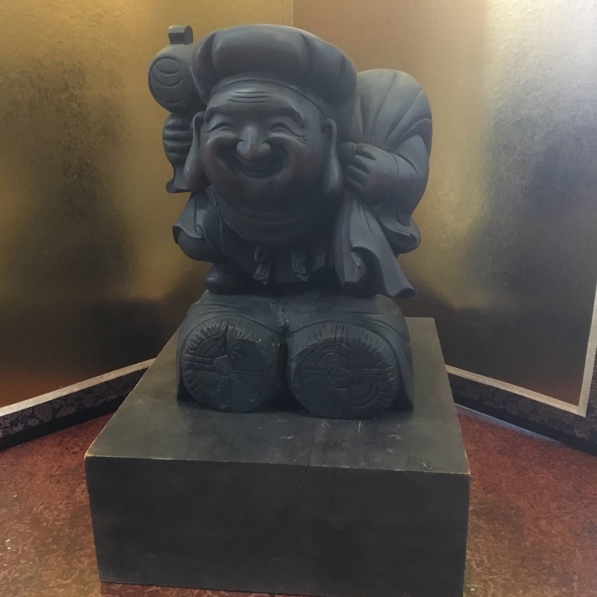 天地人◎木彫 七福神の一つ 大黒天 大黒様 拝刻 美兼 時代物 若干の