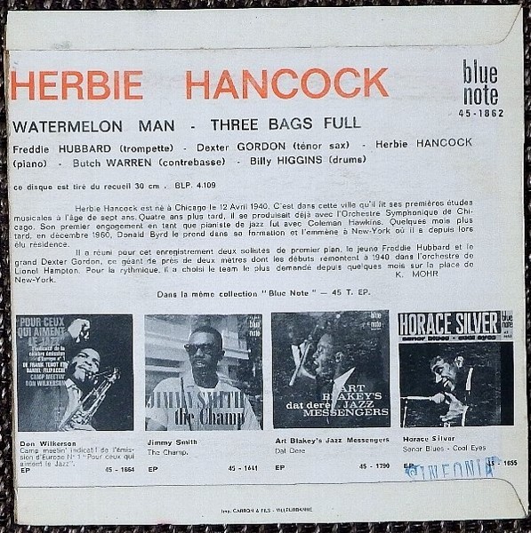 ★Herbie Hancock★Watermelon Man US/フランスBLUE NOTE 中古貴重EP盤 45-1862 VAN GELDER刻印 (mono) !!!_2