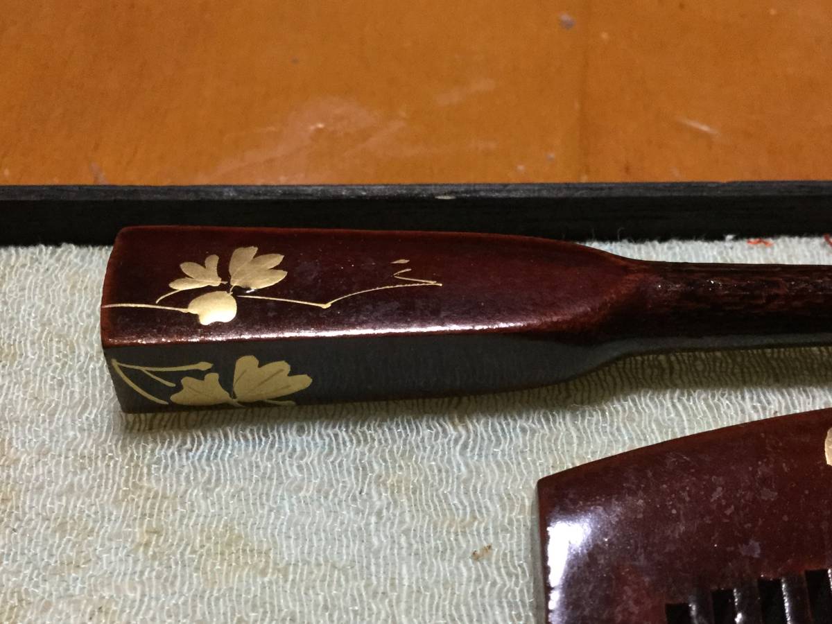 本漆純金蒔絵螺鈿かんざし 笄 金蒔絵 蝶と牡丹 かづら清老舗