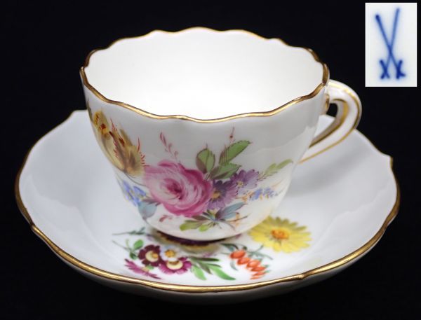 ▲25 Maissen マイセン カップ&ソーサー(1客)▲洋食器/花柄/花模様/消費税0円