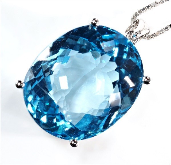 【極美】 特大 天然 スイス ブルー トパーズ ネックレス 〔最高純度〕 [定価45万] ( PT No.68-1