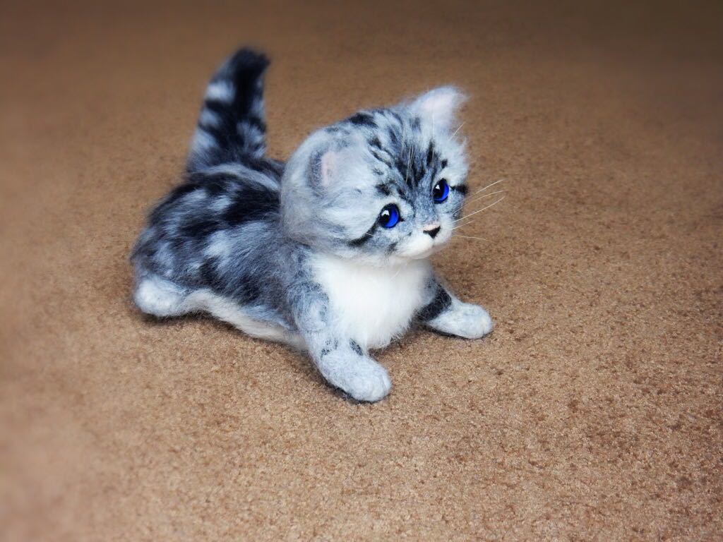 ◇sei◇ 羊毛フェルト サバトラの子猫 赤ちゃん猫♪ ハンドメイド(羊毛