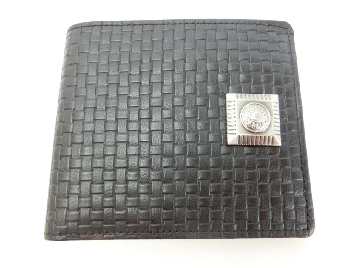 B-9073】VERSACE ベルサーチ 二つ折り 財布 黒 ブラック 小銭入れ有 箱