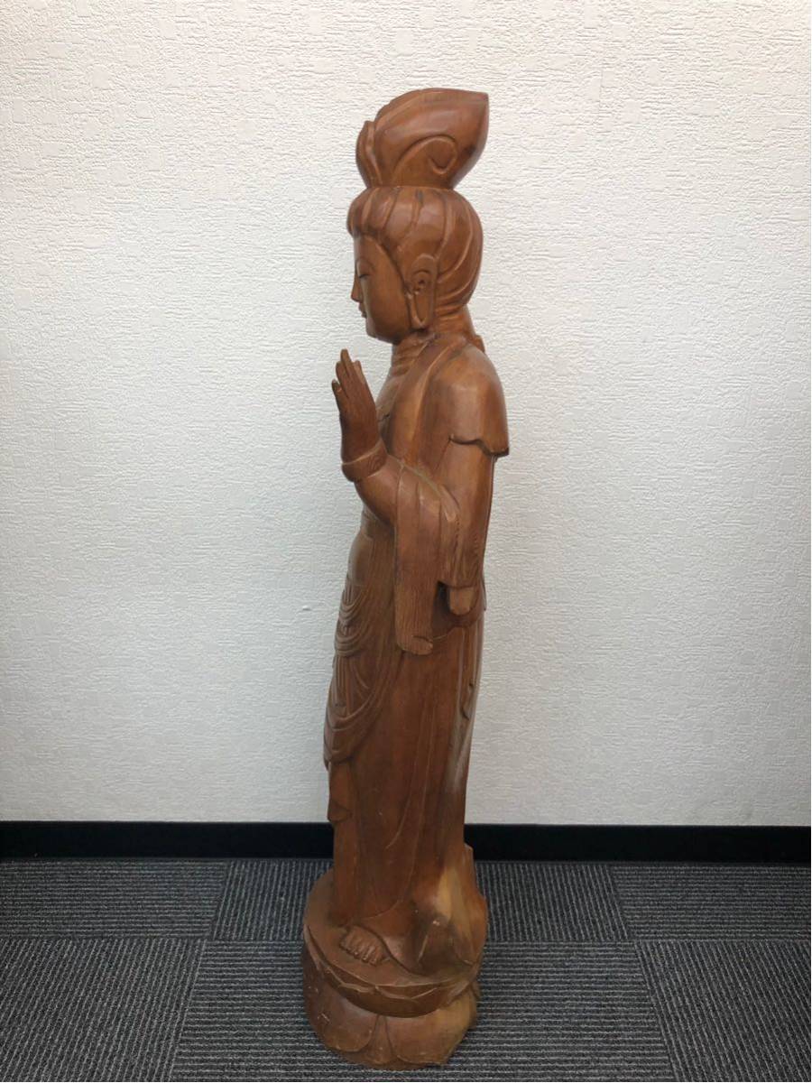 仏像 仏教美術 木彫 観音菩薩像 一木造 木彫り 置物 大型 約90cm 希少 観音