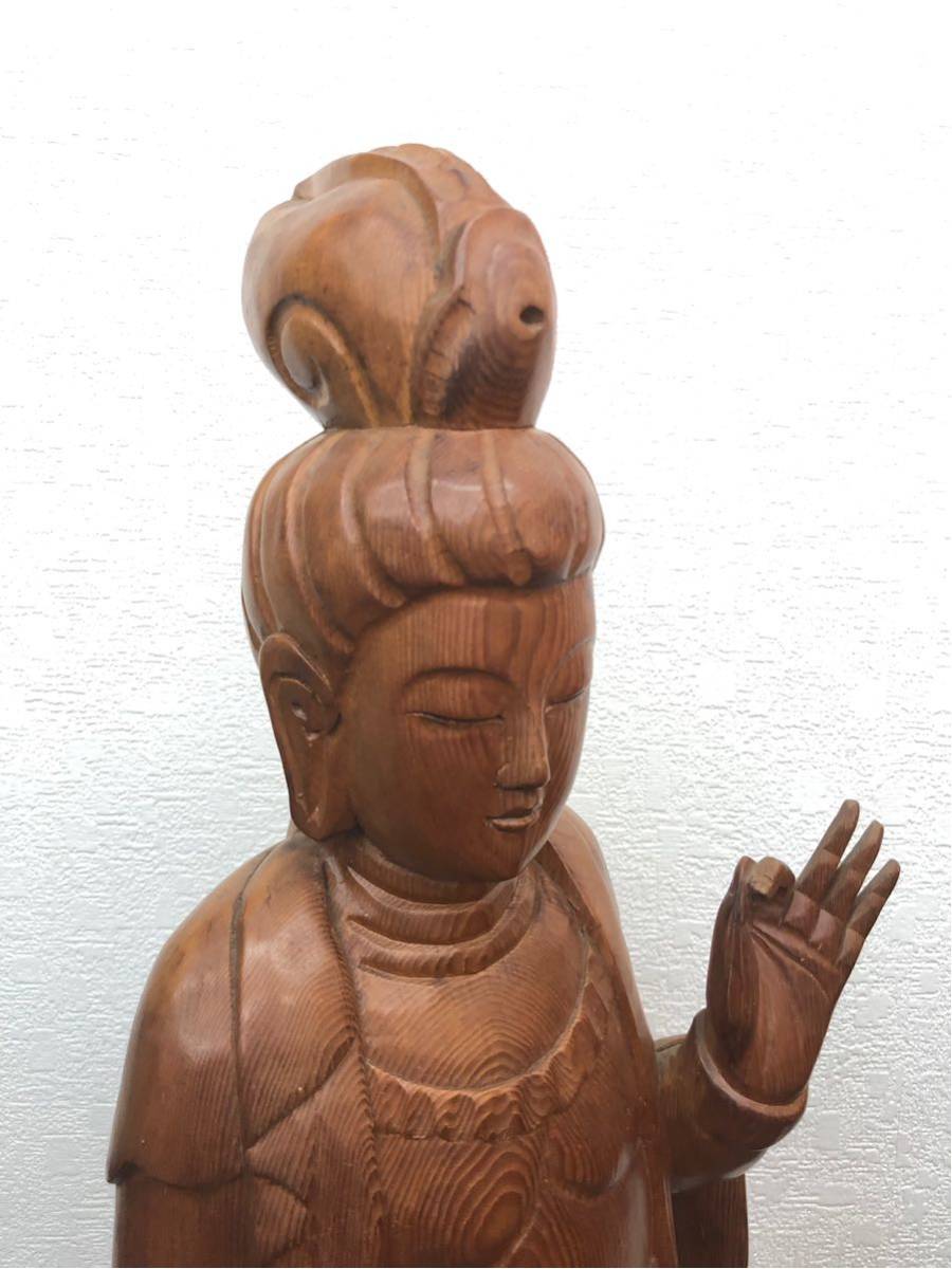仏像 仏教美術 木彫 観音菩薩像 一木造 木彫り 置物 大型 約90cm 希少 観音