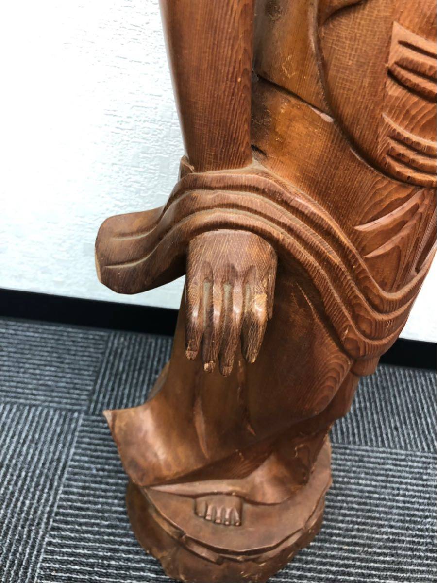 大型 木彫 観音菩薩像 約90cm 一木造 仏像 仏教美術 希少 迫力 仏像 仏教美術 木彫 観音菩薩像 一木造 木彫り 置物 大型 約90cm 希少 観音