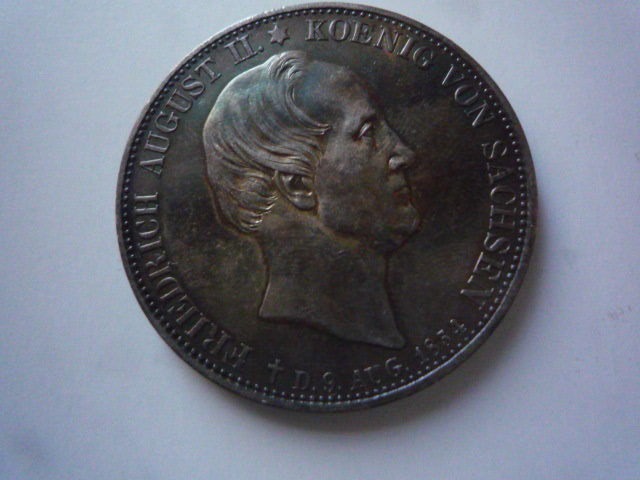 ドイツ　１８５４年　アウグスト２世国王崩御記念　２ターレル銀貨　トーン
