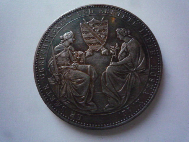 ドイツ　１８５４年　アウグスト２世国王崩御記念　２ターレル銀貨　トーン