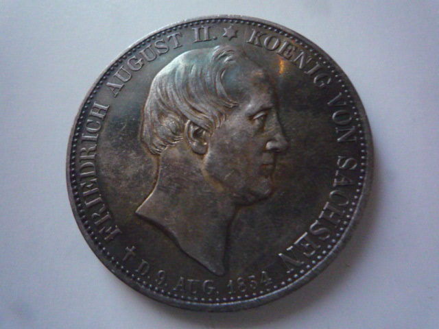 ドイツ　１８５４年　アウグスト２世国王崩御記念　２ターレル銀貨　トーン