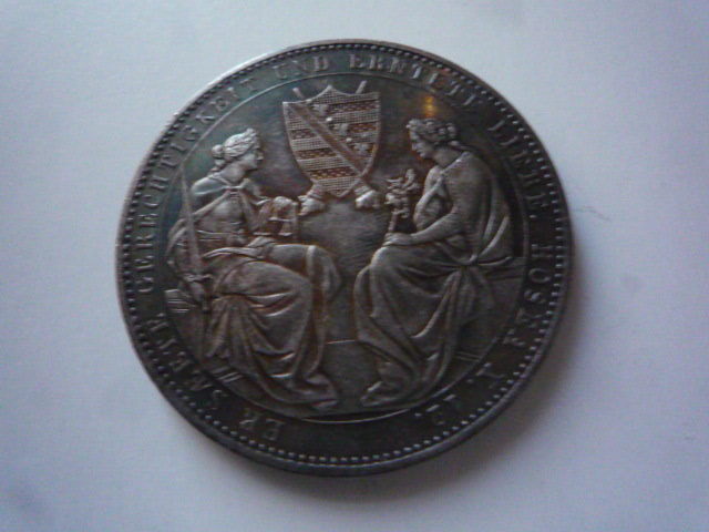 ドイツ　１８５４年　アウグスト２世国王崩御記念　２ターレル銀貨　トーン