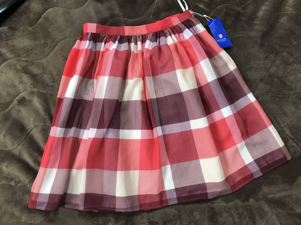 ブルーレーベル クレストブリッジ 新品 タグ付き シフォン スカート チェック 赤 38 バーバリー