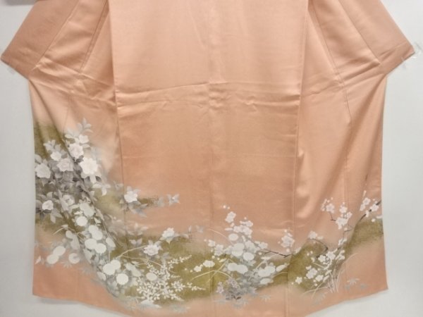 宗sou 作家物 手描友禅 枝椿に梅菊模様刺繍色留袖（比翼付き）