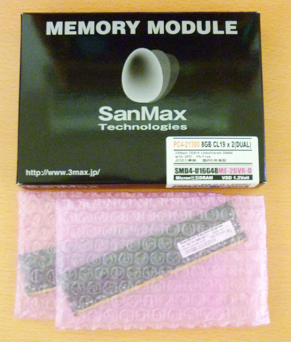 【8GBx2枚 DDR4-2666 DIMM】SanMax SMD4-U16G48ME-26VR-D(8GBx2枚セット)【PC4-21300】