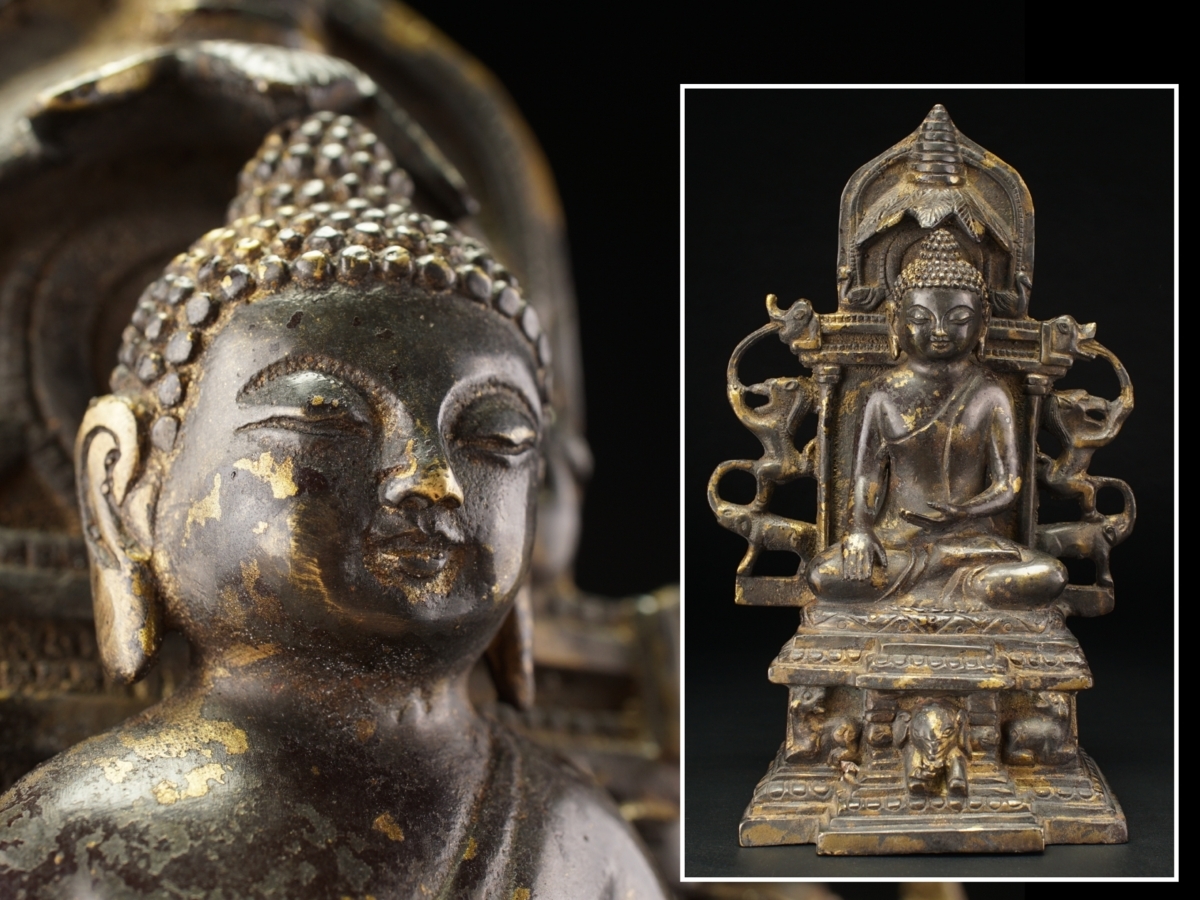 仏教美術 仏像 - : 明代 銅拓金 桃山～江戸時代初期 中国 木製 塗金 佛